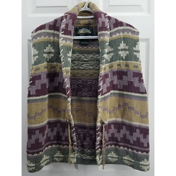 Beaver Canoe Jackets & Blazers - Beaver Canoe Vintage Western Aztec Vest Hand Knit Size Medium